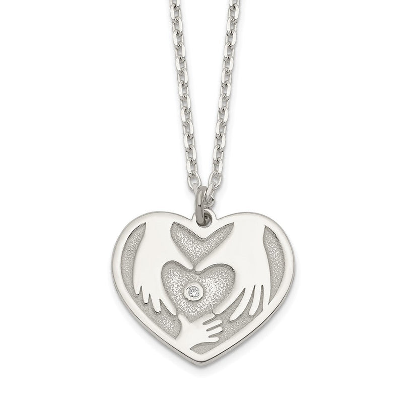 Sterlingsilber Zirkonia Hands in Herz Halskette