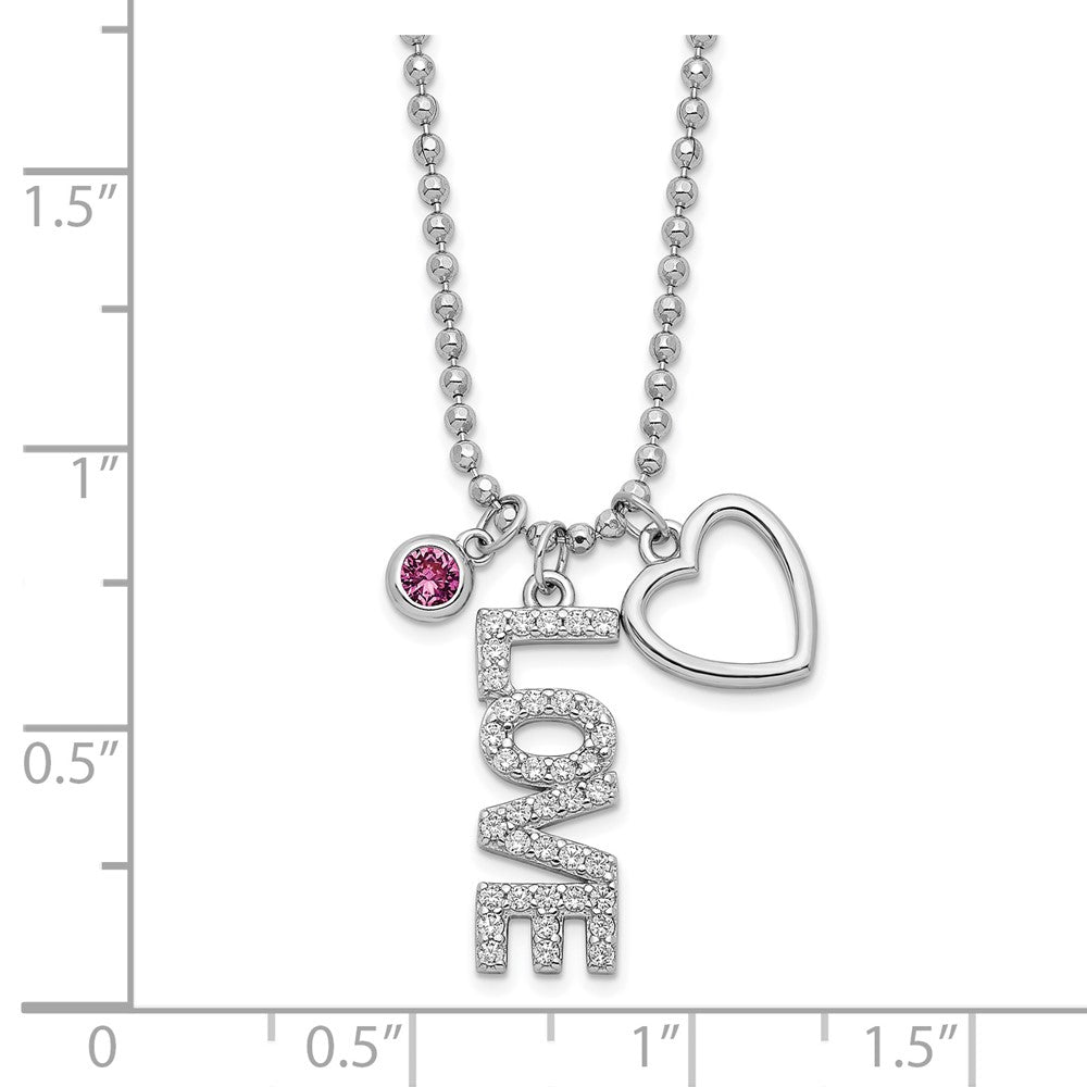 18 Zoll Sterlingsilber Rhodiniert Zirkonia und Herz Diamantiert Perle Halskette