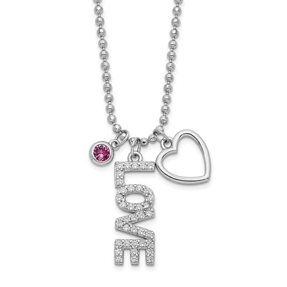 18 Zoll Sterlingsilber Rhodiniert Zirkonia und Herz Diamantiert Perle Halskette