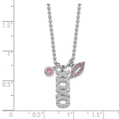 18 Zoll Sterlingsilber Rhodiniert Zirkonia Xoxo und Lips Diamantiert Perle Halskette