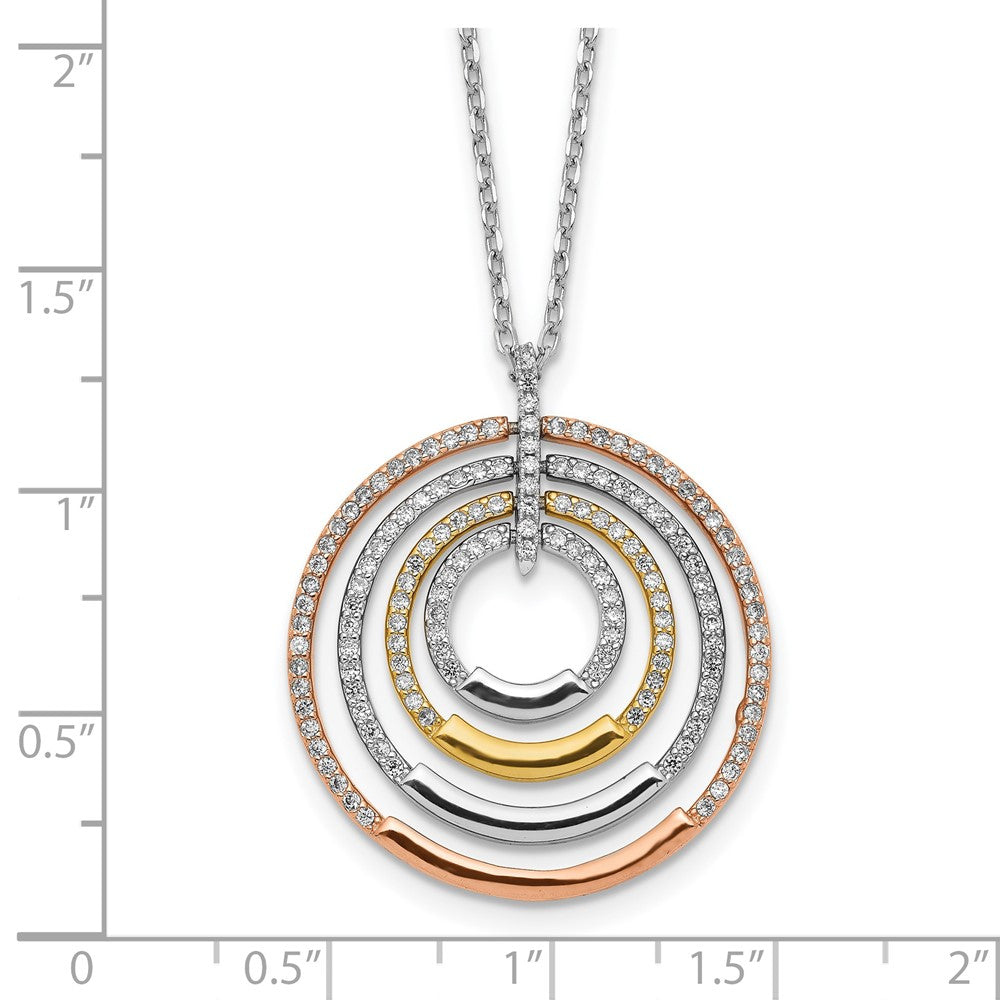 Sterlingsilber Ss Rhodiniert Gold und Roséfarben Zirkonia Kreise mit 2 in Verlängerung. Halskette