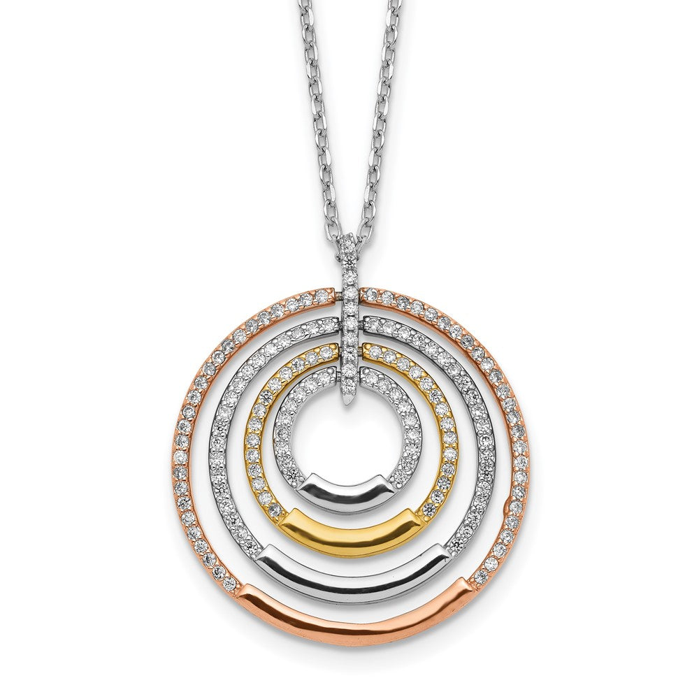 Sterlingsilber Ss Rhodiniert Gold und Roséfarben Zirkonia Kreise mit 2 in Verlängerung. Halskette