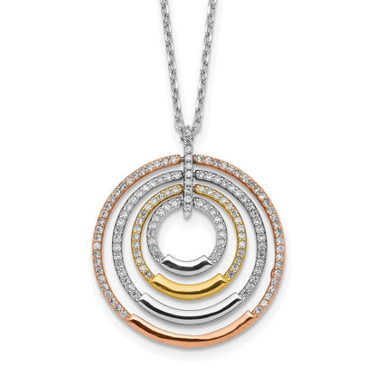 Sterlingsilber Ss Rhodiniert Gold und Roséfarben Zirkonia Kreise mit 2 in Verlängerung. Halskette