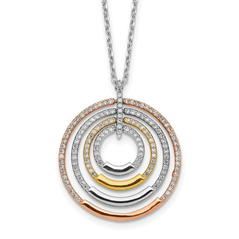 Sterlingsilber Ss Rhodiniert Gold und Roséfarben Zirkonia Kreise mit 2 in Verlängerung. Halskette