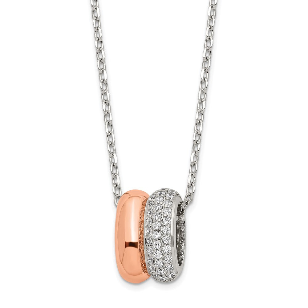 Sterlingsilber Roséfarben Zirkonia mit 2 in Verlängerung. Halskette