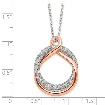 Sterlingsilber Roséfarben Poliert Pavé Zirkonia Gedreht mit 2 in Verlängerung. Halskette