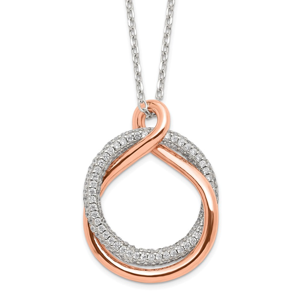 Sterlingsilber Roséfarben Poliert Pavé Zirkonia Gedreht mit 2 in Verlängerung. Halskette