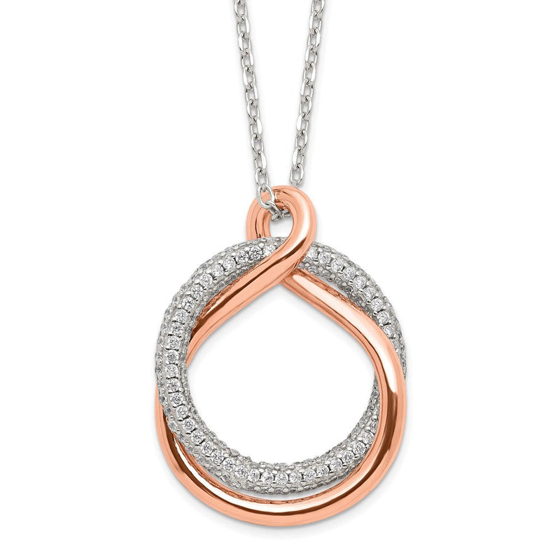 Sterlingsilber Roséfarben Poliert Pavé Zirkonia Gedreht mit 2 in Verlängerung. Halskette