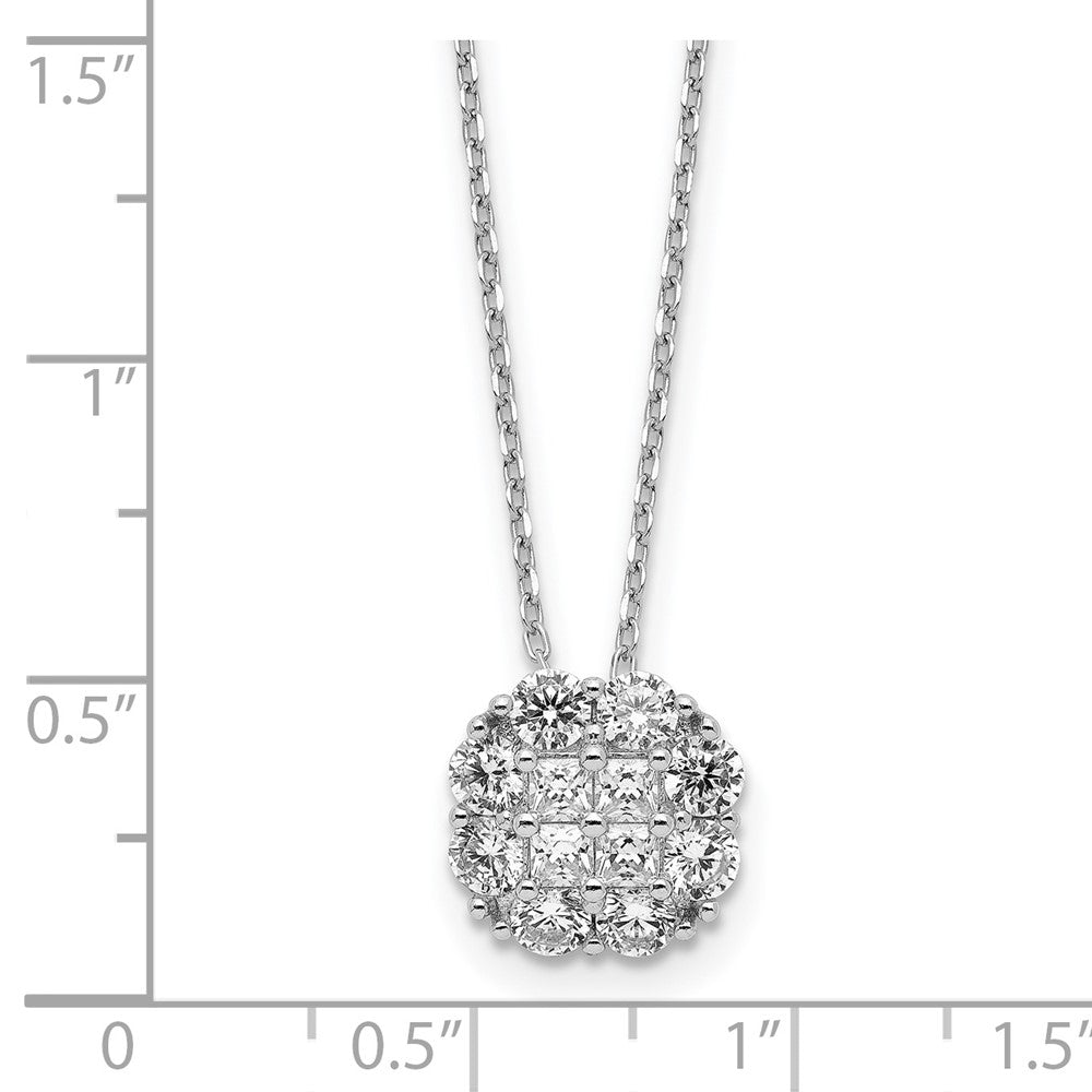 Sterlingsilber Rhodiniert Poliert Zirkonia mit 2 in Verlängerung. Halskette