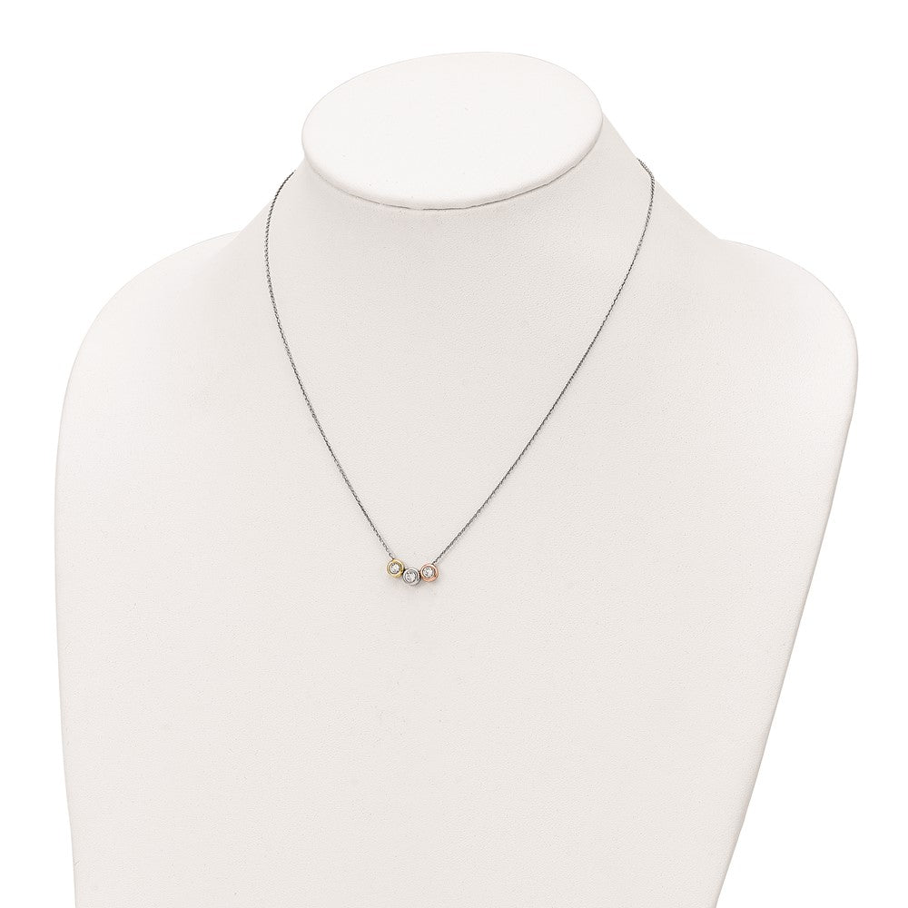 Sterlingsilber Rhodium-plate Gold/roséfarben Dreifach Kristall Halskette