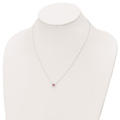 Sterlingsilber Rhodiniert Rosa Kristall 18.5 Zoll Halskette