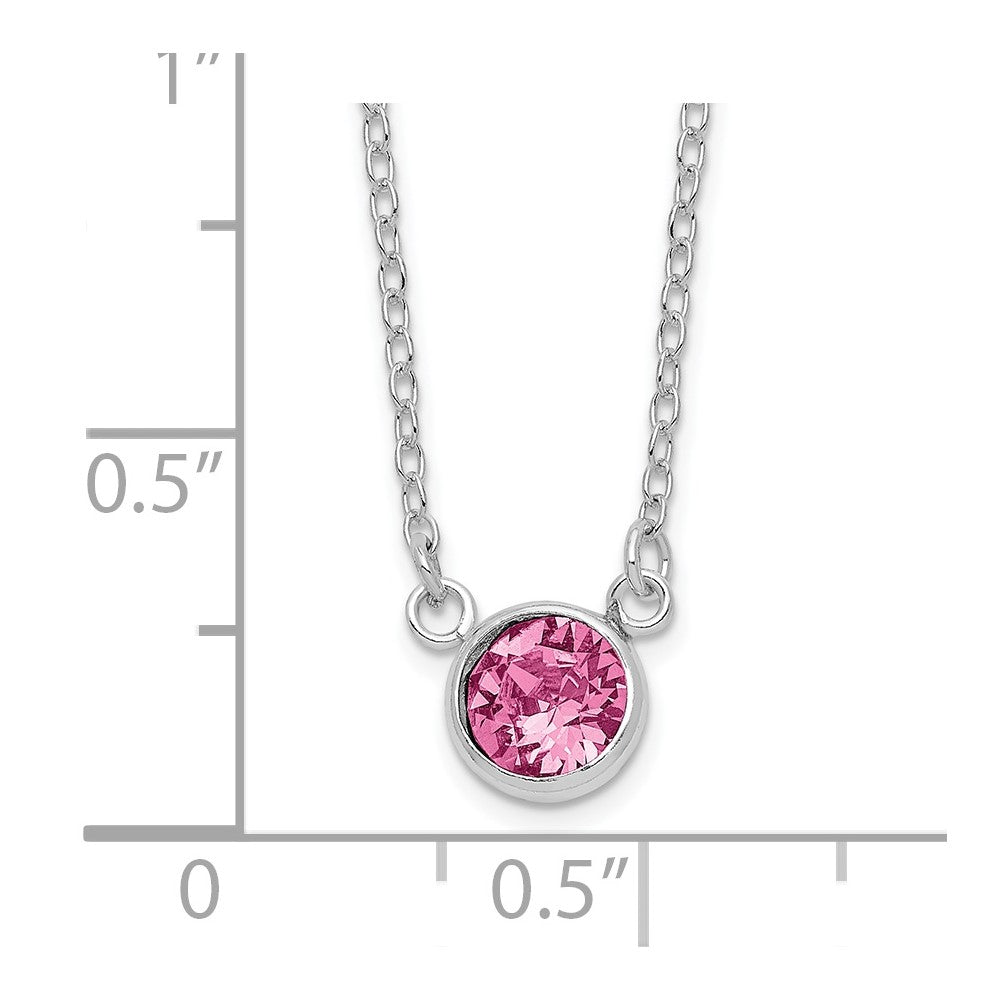Sterlingsilber Rhodiniert Rosa Kristall 18.5 Zoll Halskette