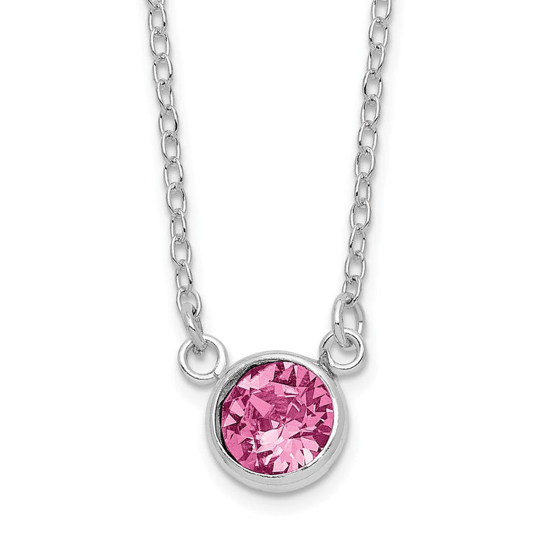 Sterlingsilber Rhodiniert Rosa Kristall 18.5 Zoll Halskette