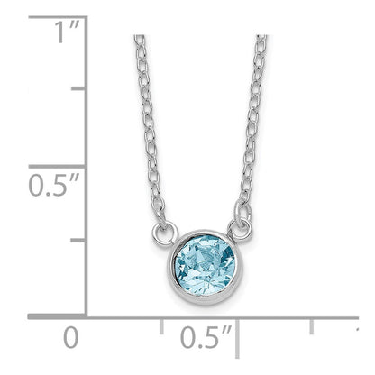 Sterlingsilber Rhodiniert Blau Kristall Zargenfassung 18.5 Zoll Halskette