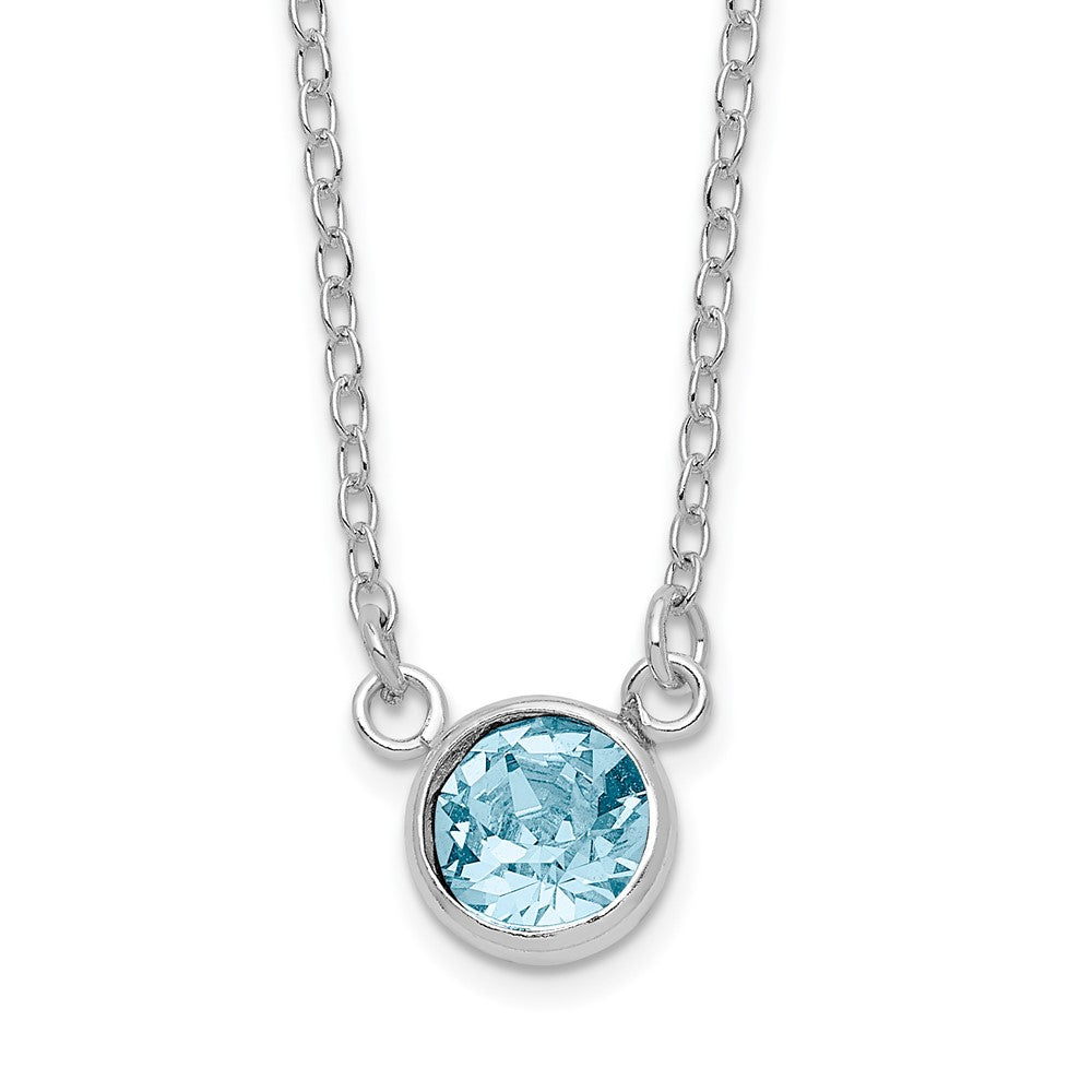 Sterlingsilber Rhodiniert Blau Kristall Zargenfassung 18.5 Zoll Halskette