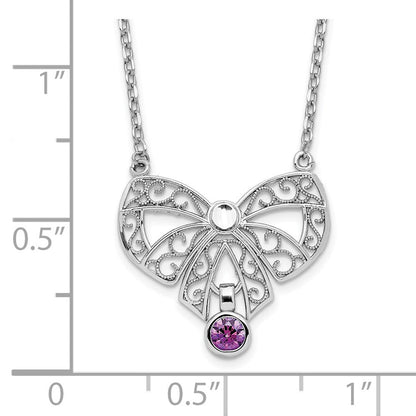 Sterlingsilber Rhodiniert Poliert Feb. Schleife Zirkonia Geburtsstein Halskette