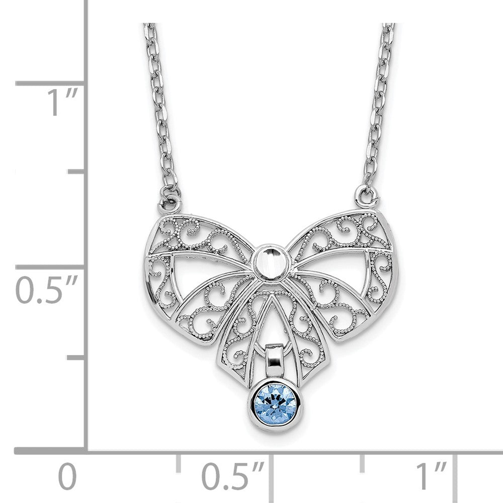 Sterlingsilber Rhodiniert Poliert March Schleife Zirkonia Geburtsstein Halskette