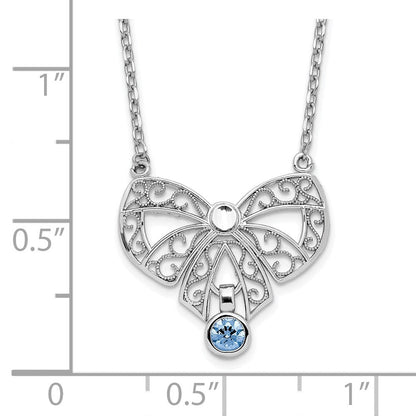 Sterlingsilber Rhodiniert Poliert March Schleife Zirkonia Geburtsstein Halskette