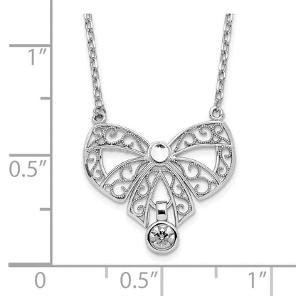 Sterlingsilber Rhodiniert Poliert April Schleife Zirkonia Geburtsstein Halskette