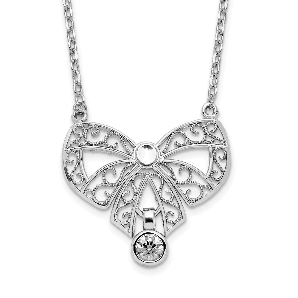 Sterlingsilber Rhodiniert Poliert April Schleife Zirkonia Geburtsstein Halskette