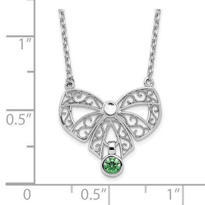 Sterlingsilber Rhodiniert Poliert May Schleife Zirkonia Geburtsstein Halskette