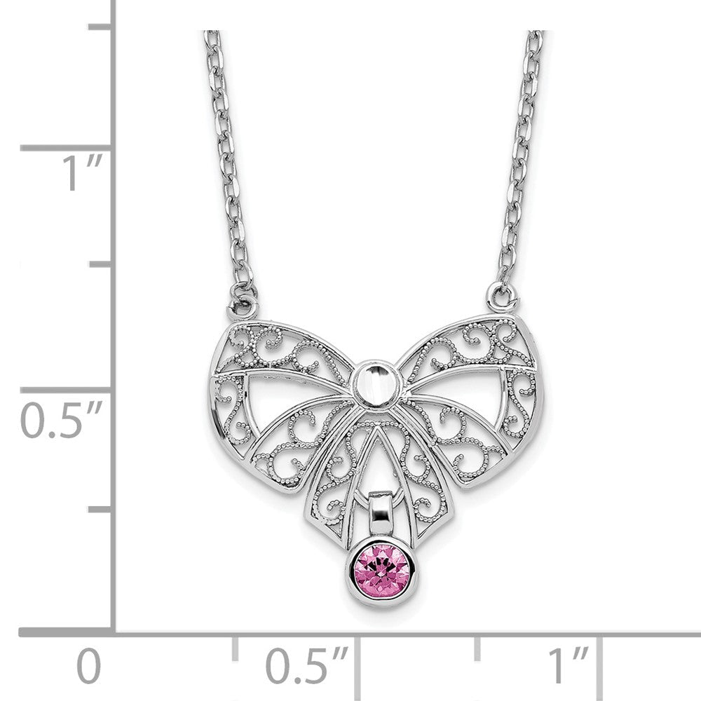 Sterlingsilber Rhodiniert Poliert June Schleife Zirkonia Geburtsstein Halskette