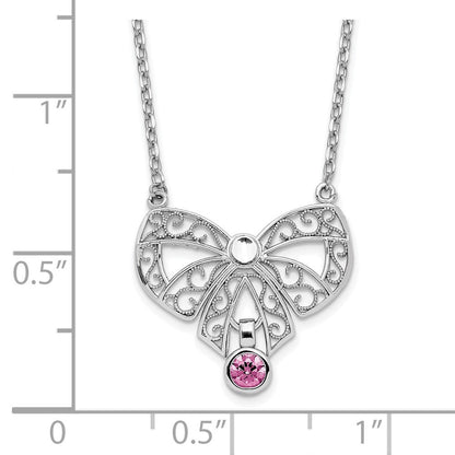Sterlingsilber Rhodiniert Poliert June Schleife Zirkonia Geburtsstein Halskette