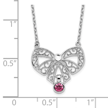 Sterlingsilber Rhodiniert Poliert July Schleife Zirkonia Geburtsstein Halskette