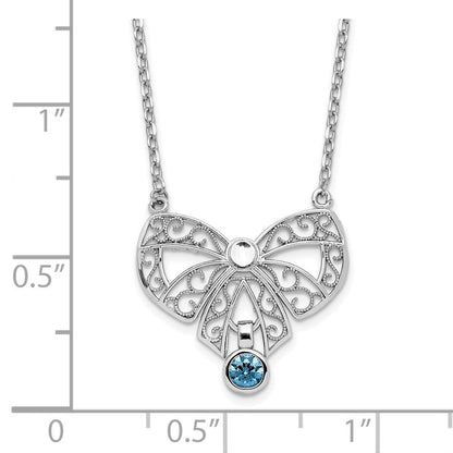 Sterlingsilber Rhodiniert Poliert Sep. Schleife Zirkonia Geburtsstein Halskette