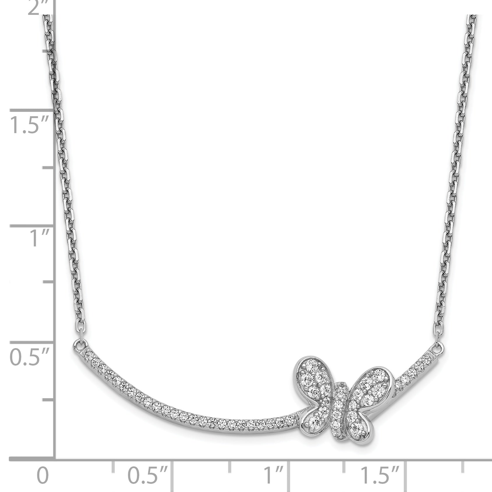 Sterlingsilber Rhodiniert Zirkonia Schmetterling Stab 2 Zoll Verlängerung Halskette