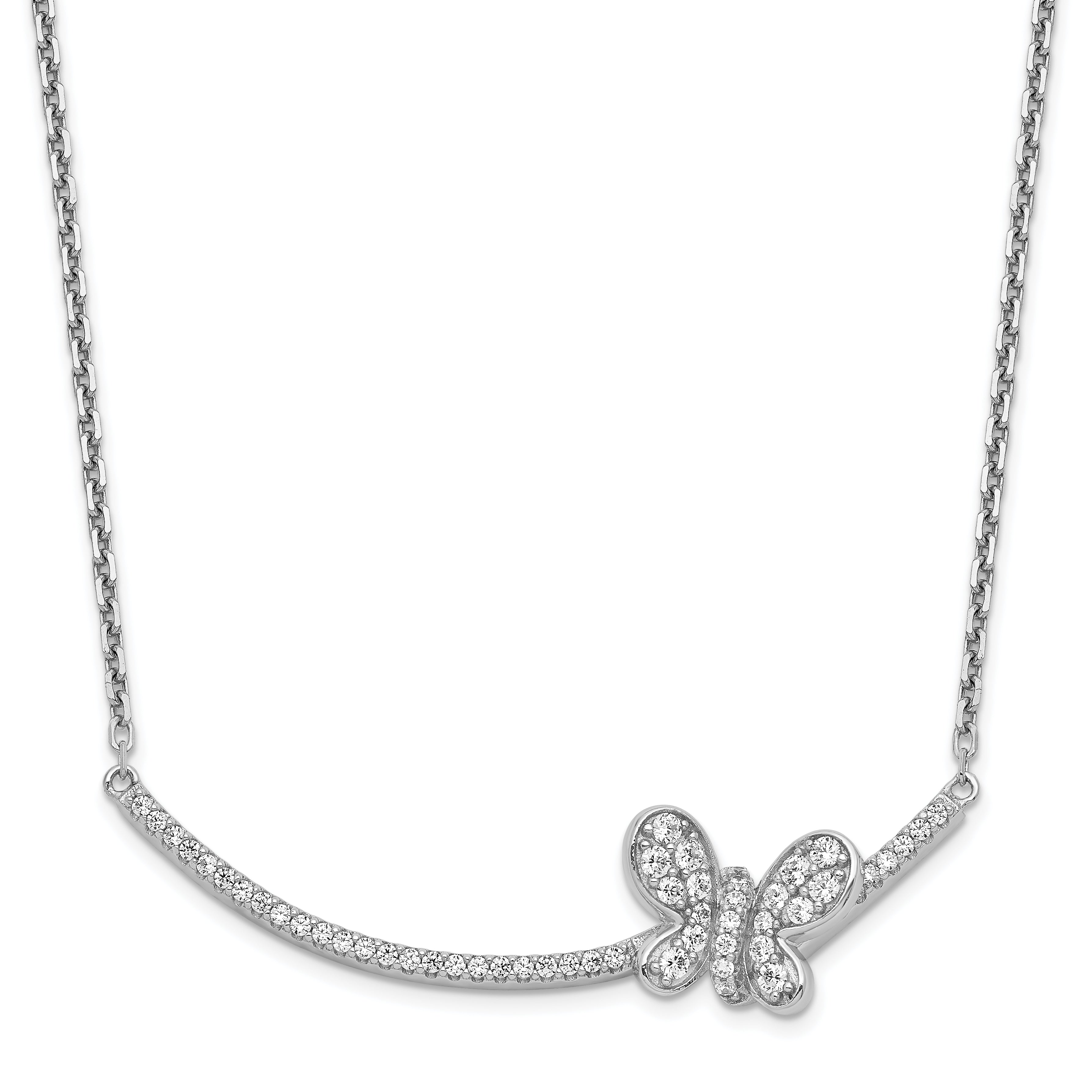 Sterlingsilber Rhodiniert Zirkonia Schmetterling Stab 2 Zoll Verlängerung Halskette