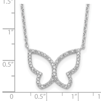 Sterlingsilber Rhodiniert Offen Schmetterling Zirkonia mit 2 in Verlängerung. Halskette