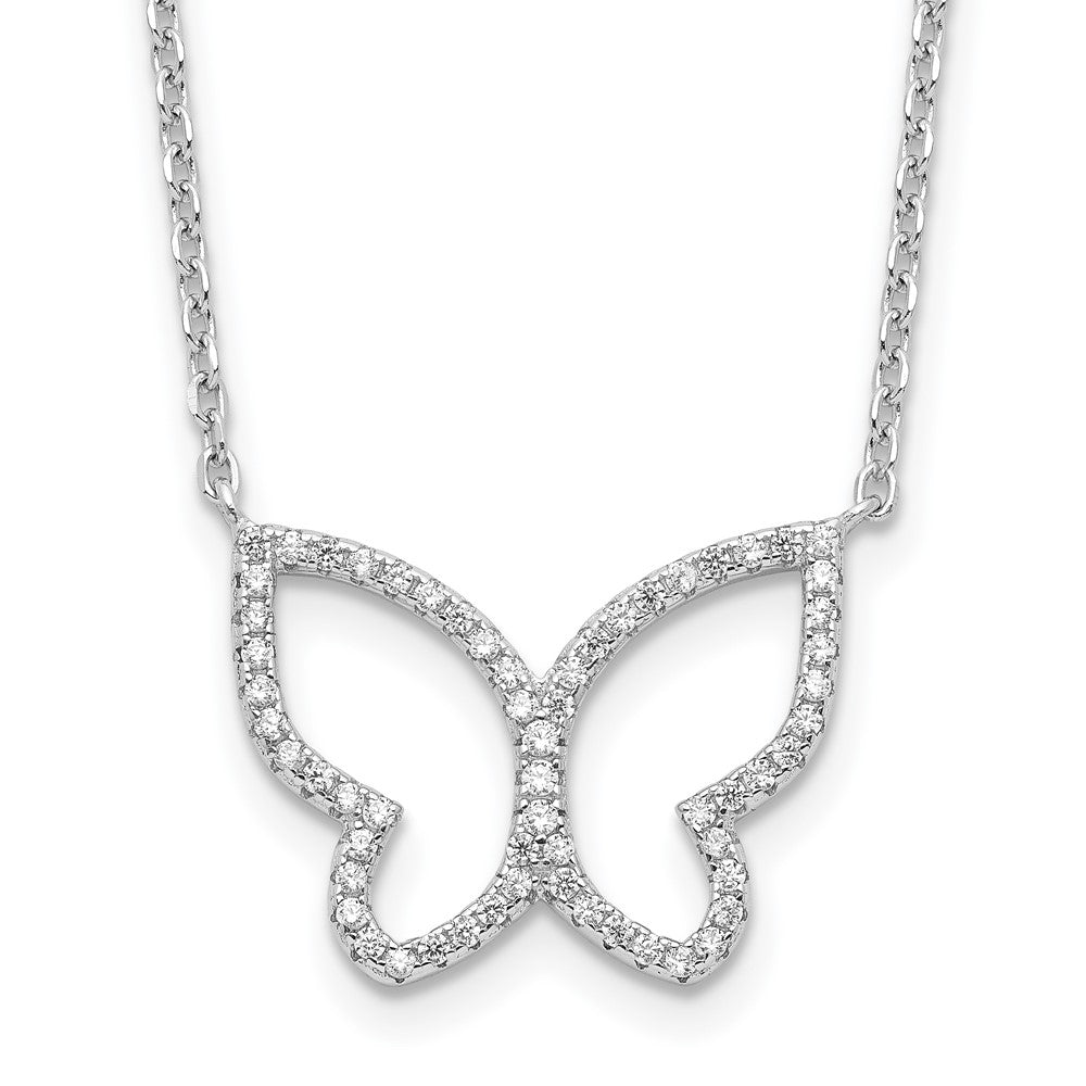 Sterlingsilber Rhodiniert Offen Schmetterling Zirkonia mit 2 in Verlängerung. Halskette