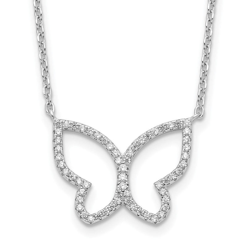 Sterlingsilber Rhodiniert Offen Schmetterling Zirkonia mit 2 in Verlängerung. Halskette