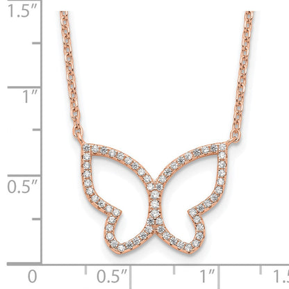 Sterlingsilber Roséfarben Poliert Offen Schmetterling Zirkonia mit 2 in Verlängerung. Halskette