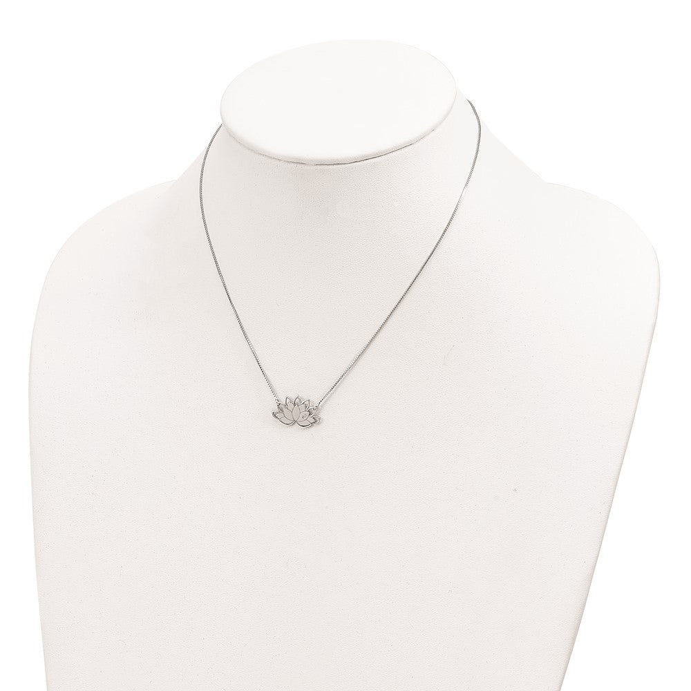 Sterlingsilber Rhodiniert Zirkonia Lotus Blume Halskette