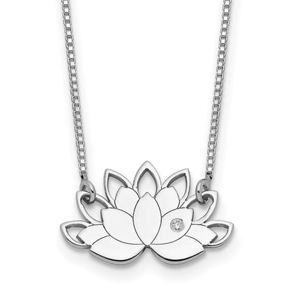 Sterlingsilber Rhodiniert Zirkonia Lotus Blume Halskette