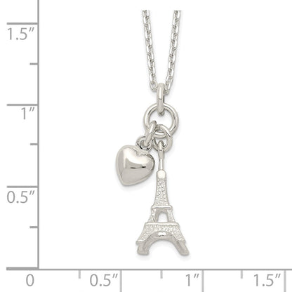 Sterlingsilber Poliert Eiffel Tower & Herz Halskette