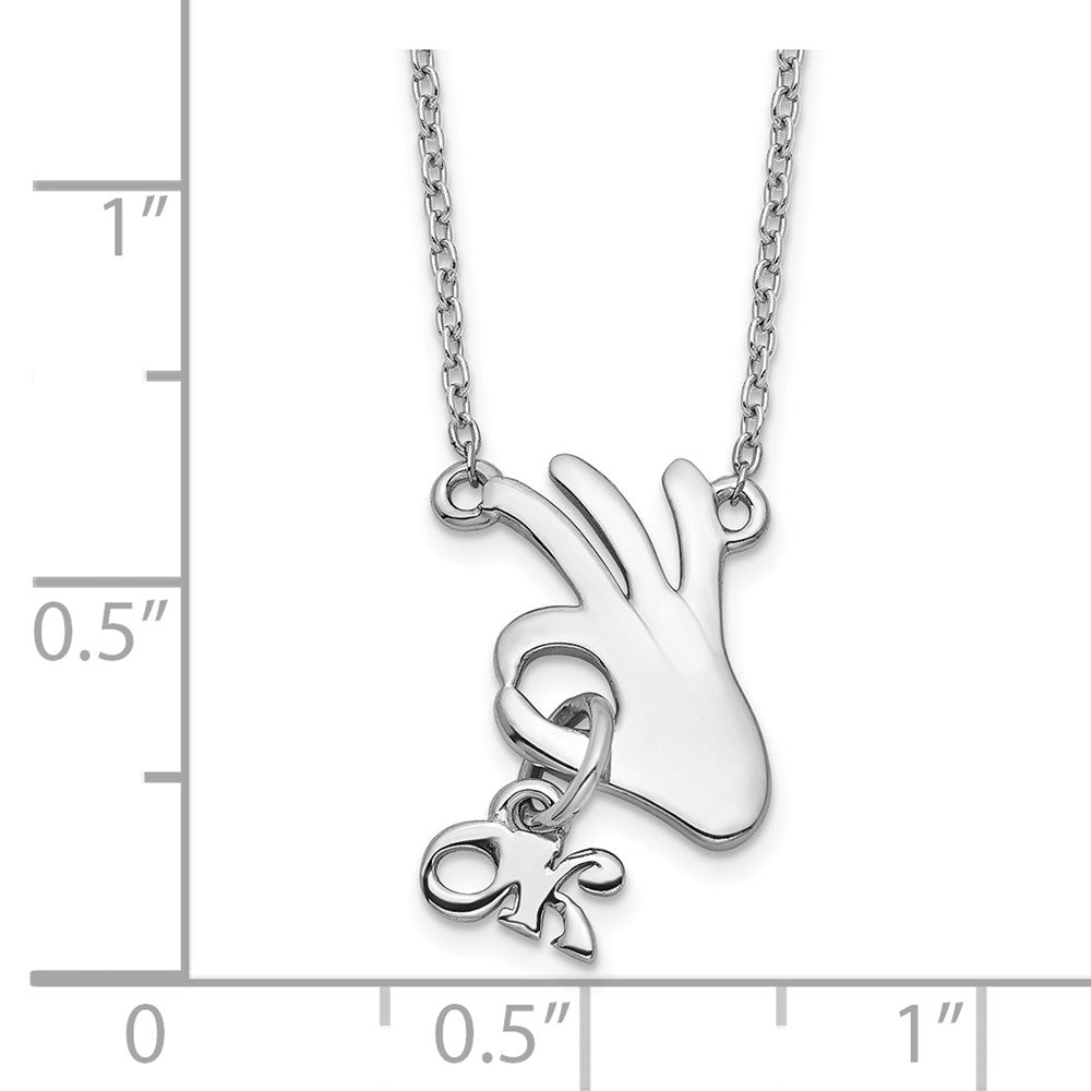Sterlingsilber Rhodiniert Hand Gesture Ok mit Hängend Halskette
