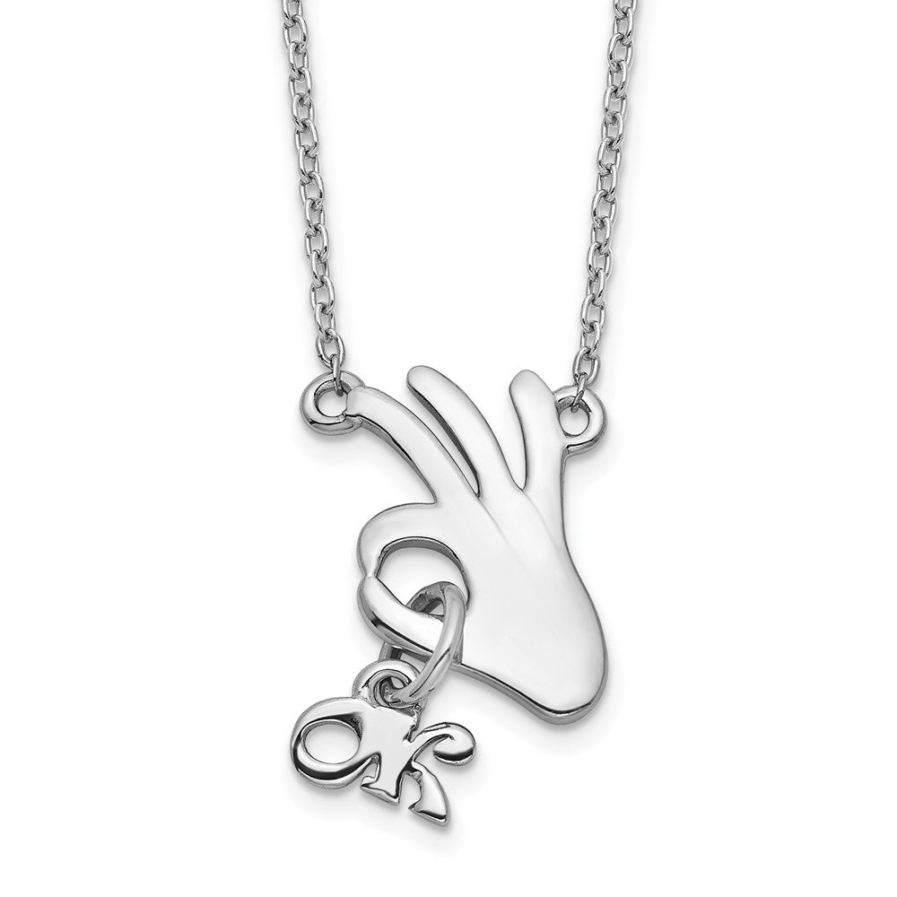 Sterlingsilber Rhodiniert Hand Gesture Ok mit Hängend Halskette
