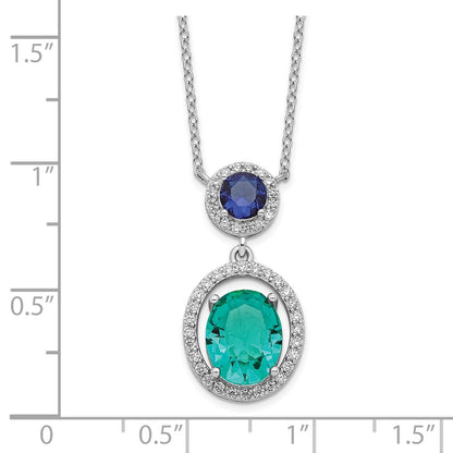 Sterlingsilber Rhodiniert Zirkonia Glas Stein Hängend Anhänger Halskette