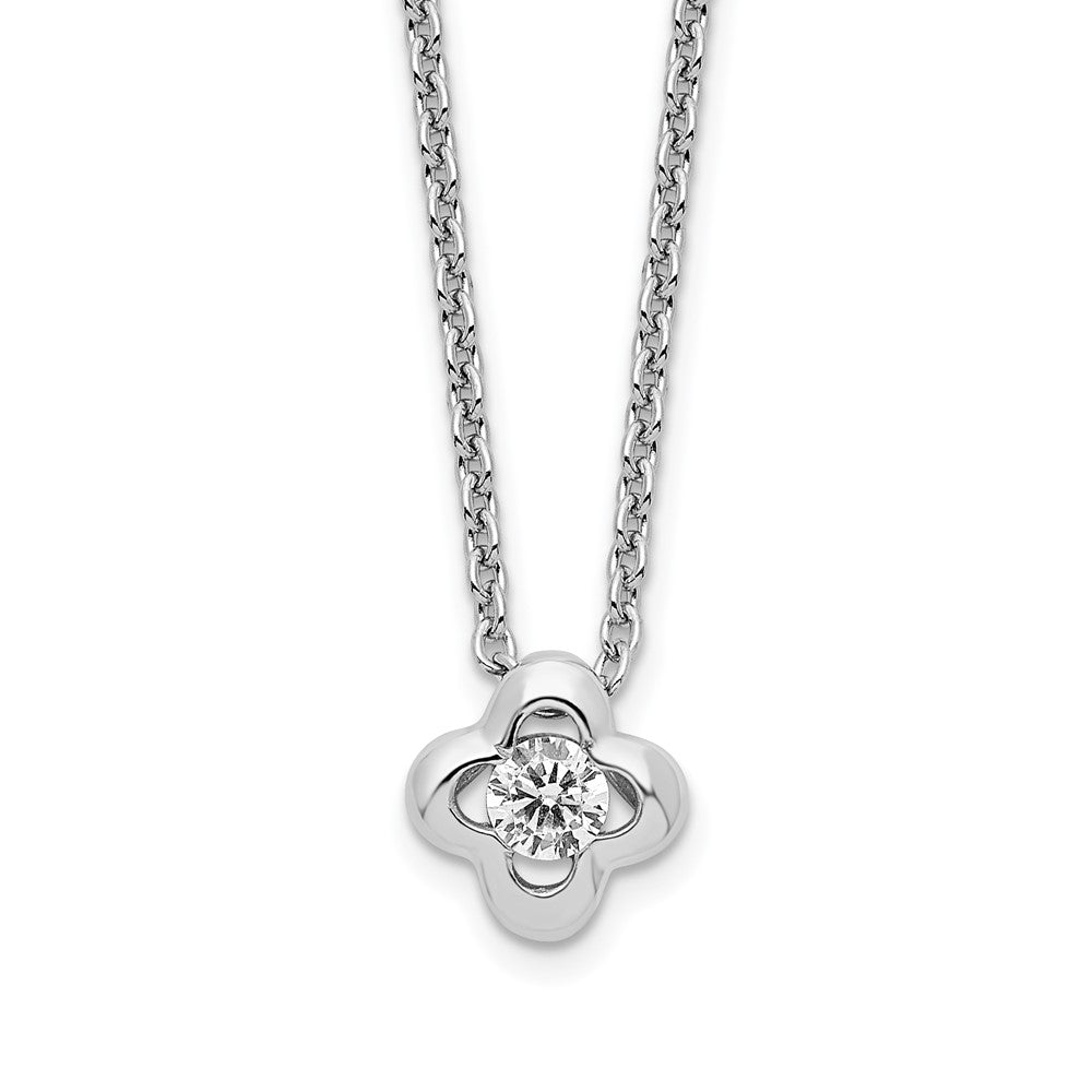 Sterlingsilber Rhodiniert Poliert Zirkonia Blume Halskette