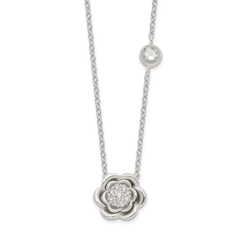Sterlingsilber Poliert Blumen Zirkonia Halskette