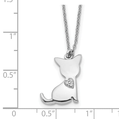 Sterlingsilber Rhodiniert Zirkonia Herz Katze Halskette