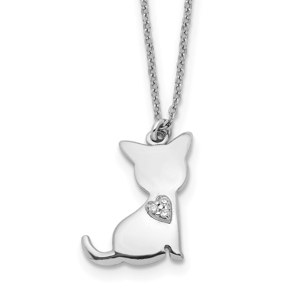 Sterlingsilber Rhodiniert Zirkonia Herz Katze Halskette