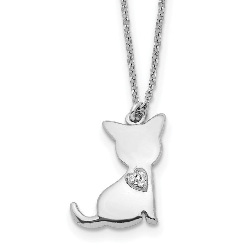 Sterlingsilber Rhodiniert Zirkonia Herz Katze Halskette