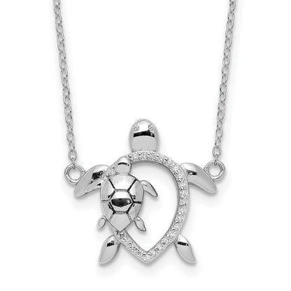 Sterlingsilber Rhodiniert Poliert Zirkonia Turtles 16 Zoll mit A 2 Extention Halskette