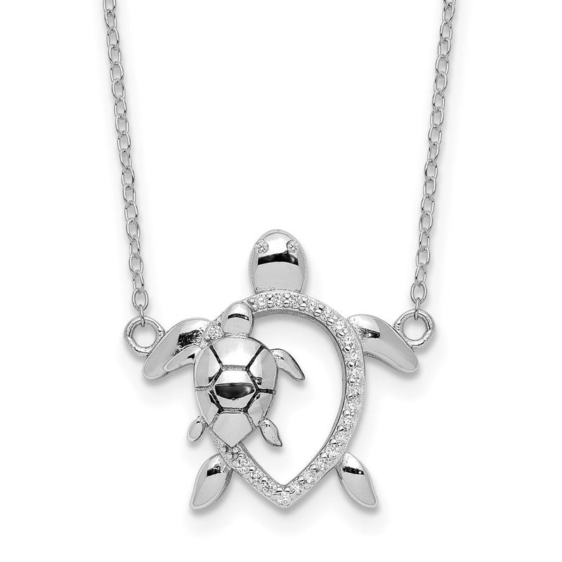Sterlingsilber Rhodiniert Poliert Zirkonia Turtles 16 Zoll mit A 2 Extention Halskette