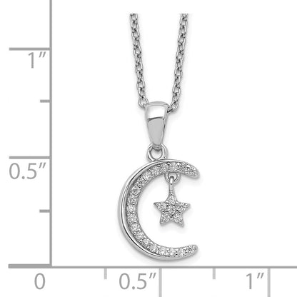 Sterlingsilber Poliert Rhodiniert Zirkonia Mond & Stern 18 Zoll Halskette