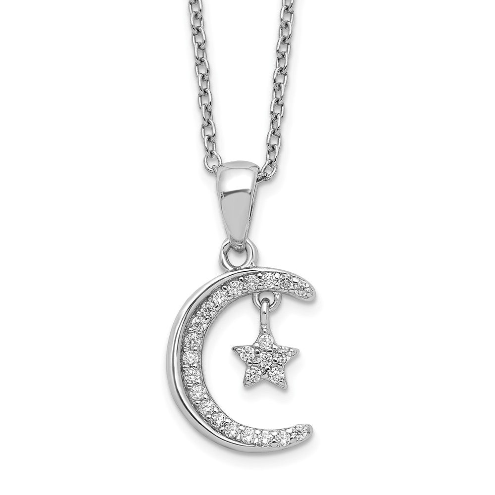 Sterlingsilber Poliert Rhodiniert Zirkonia Mond & Stern 18 Zoll Halskette